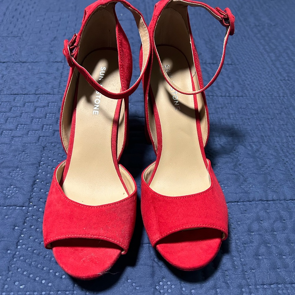 Sun and Stone Vibrant Red Ankle Strap Heels